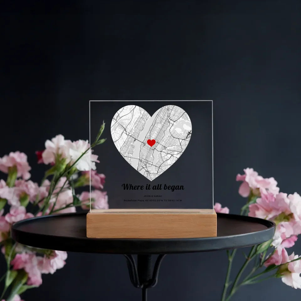 Wooden Table with Flower Acrylic Square LED Battery1