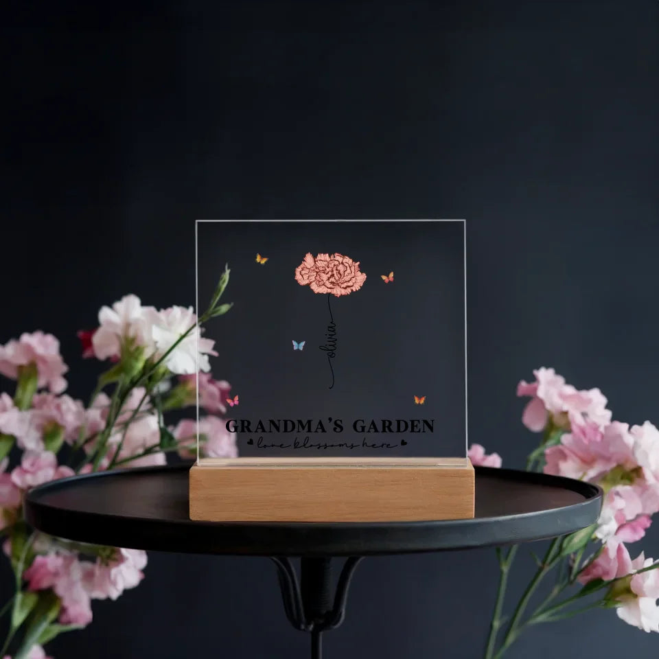 Wooden Table with Flower Acrylic Square LED Battery1