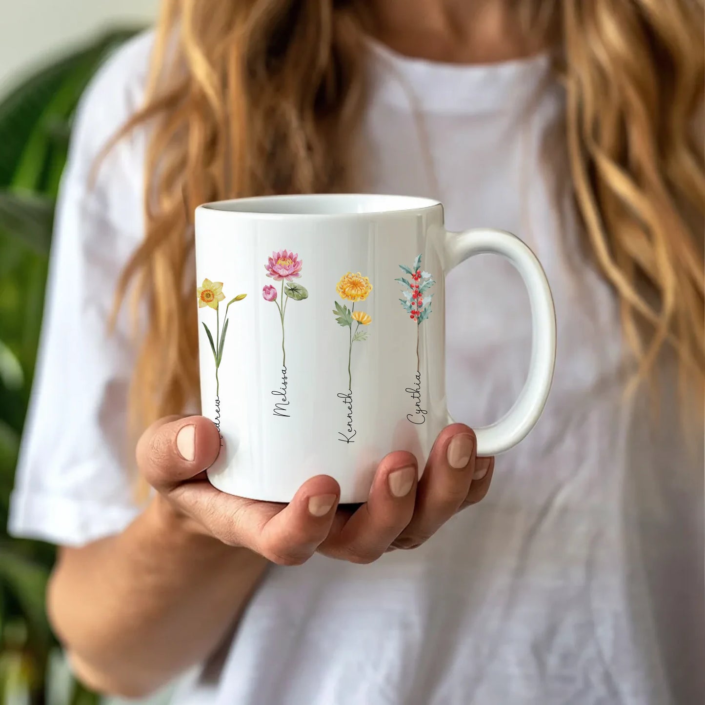 White Ceramic Mug 11 oz. -Lifestyle Model 3a