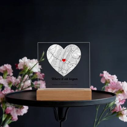 Wooden Table with Flower Acrylic Square LED Battery1